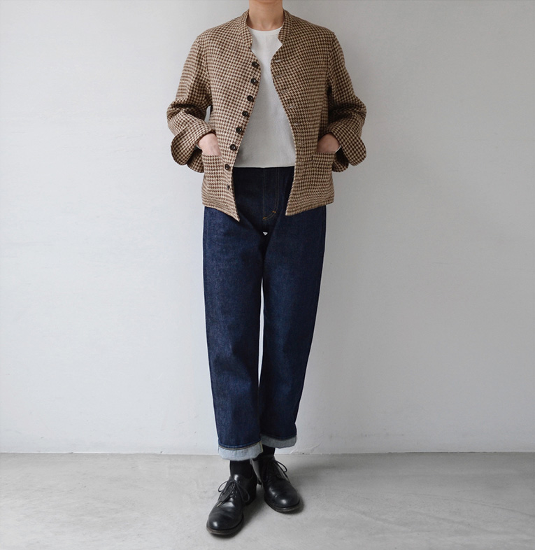 ANATOMICA アナトミカ フランス製 DOLMAN JACKET - LINEN HOUNDSTOOTH リネンハウンドトゥースチェック ドルマンジャケット 2 Blue Gray ドールマン 千鳥格子 アウター【ANATOMICA】